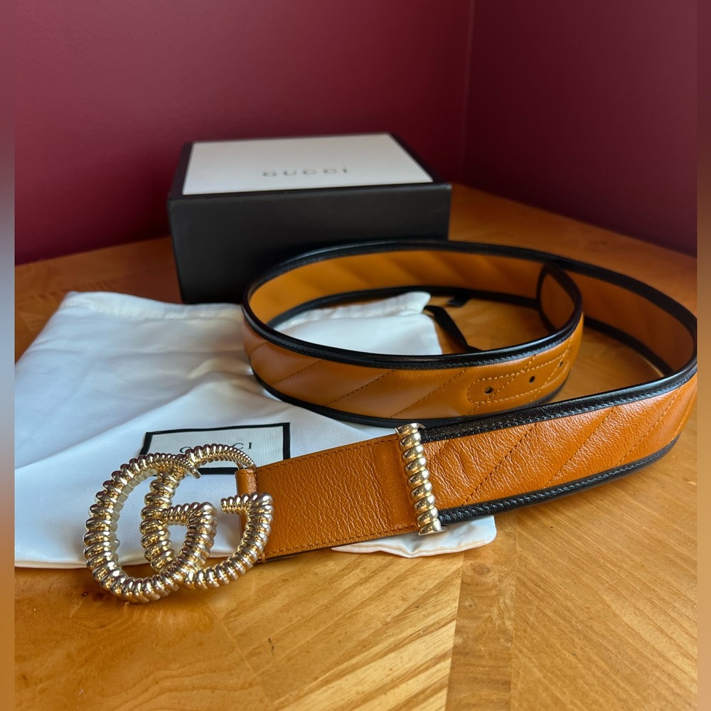 Gucci logo buckle belt Matlasse leather belt cognac and black - Picture 5 of 9